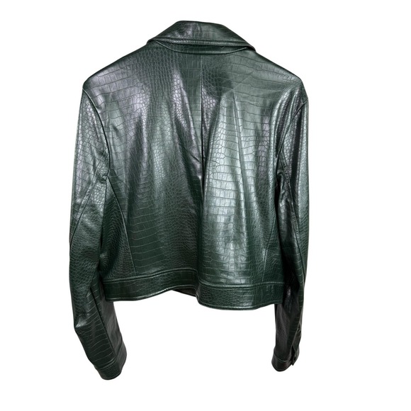 House of Harlow 1960 Jacket Womens Large Dark Green Croc Faux Leather Cropped - Picture 3 of 6